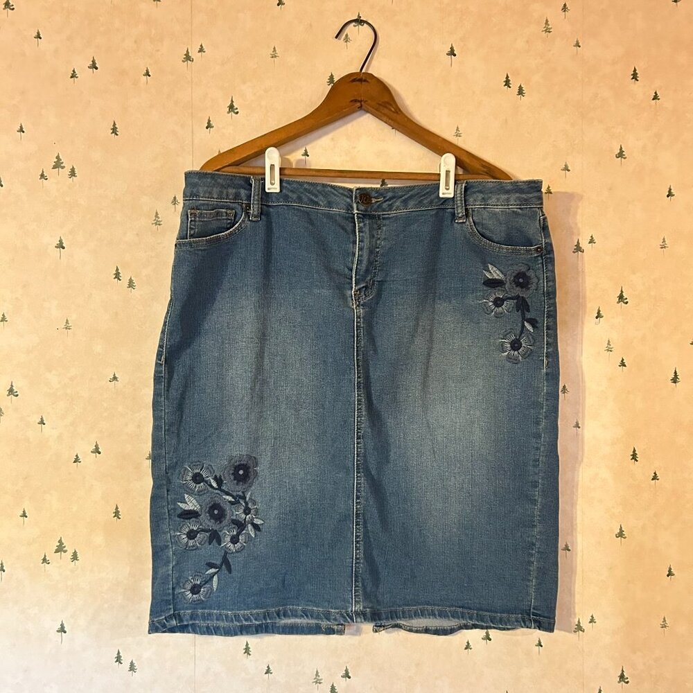 Embroidered Jean Skirt